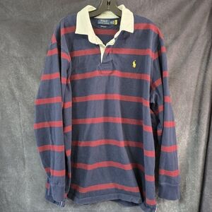 Polo by Ralph Lauren Men's Blue and Red Striped Long Sleeve Shirt